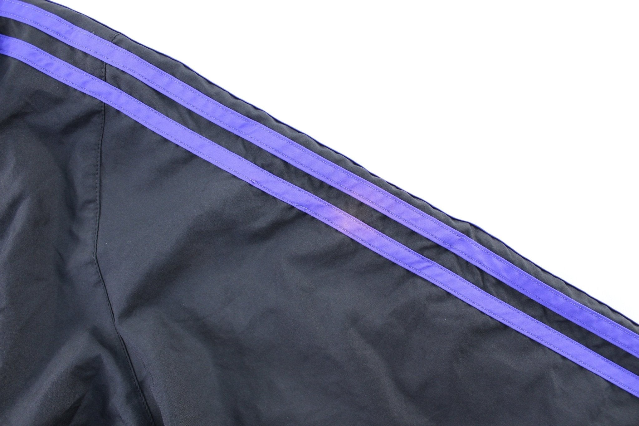 Women's Adidas Embroidered Logo Black & Purple Striped Zip Up Jacket - Jacket - Thrifted Threads