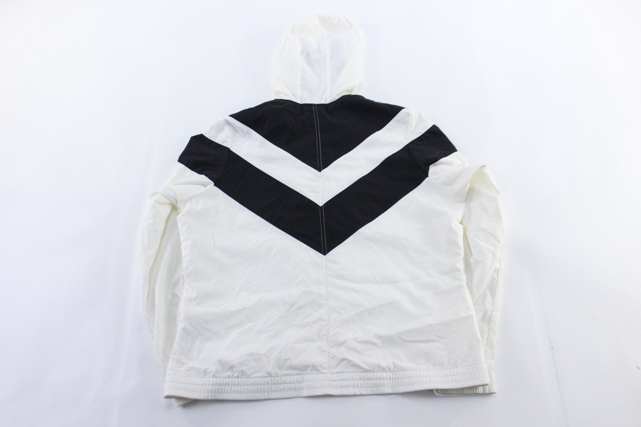 Women's Adidas Embroidered Logo Black & White Striped Zip Up Jacket - Jacket - Thrifted Threads