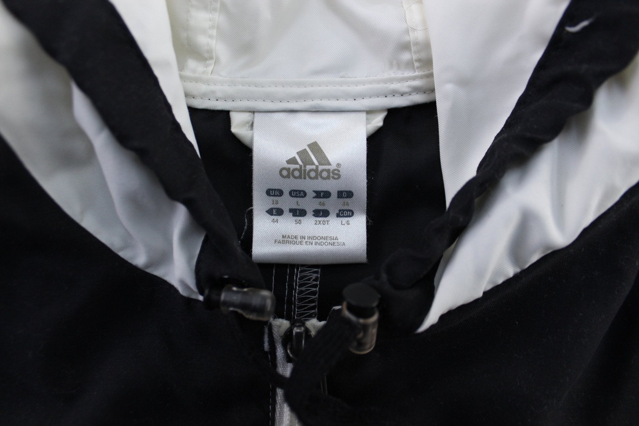 Women's Adidas Embroidered Logo Black & White Striped Zip Up Jacket - Jacket - Thrifted Threads