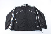 Women's Adidas Embroidered Logo Black & White Striped Zip Up Jacket - Jackets - Thrifted Threads