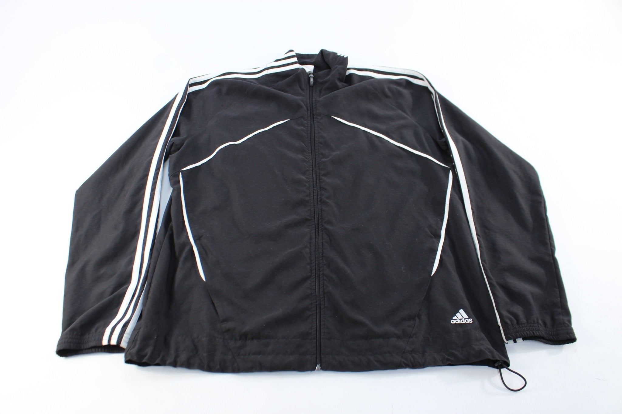 Women's Adidas Embroidered Logo Black & White Striped Zip Up Jacket - Jackets - Thrifted Threads