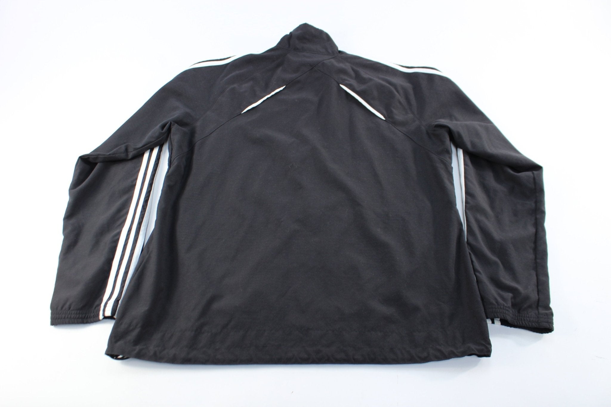 Women's Adidas Embroidered Logo Black & White Striped Zip Up Jacket - Jackets - Thrifted Threads