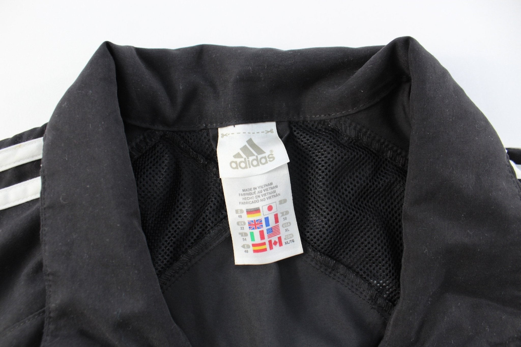 Women's Adidas Embroidered Logo Black & White Striped Zip Up Jacket - Jackets - Thrifted Threads