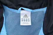 Women's Adidas Embroidered Logo Blue & Black Striped Zip Up Jacket - ThriftedThreads.com