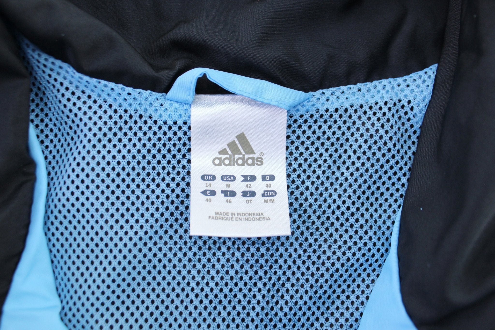 Women's Adidas Embroidered Logo Blue & Black Striped Zip Up Jacket - ThriftedThreads.com