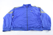 Women's Adidas Embroidered Logo Blue, Black, & White Striped Zip Up Jacket - ThriftedThreads.com