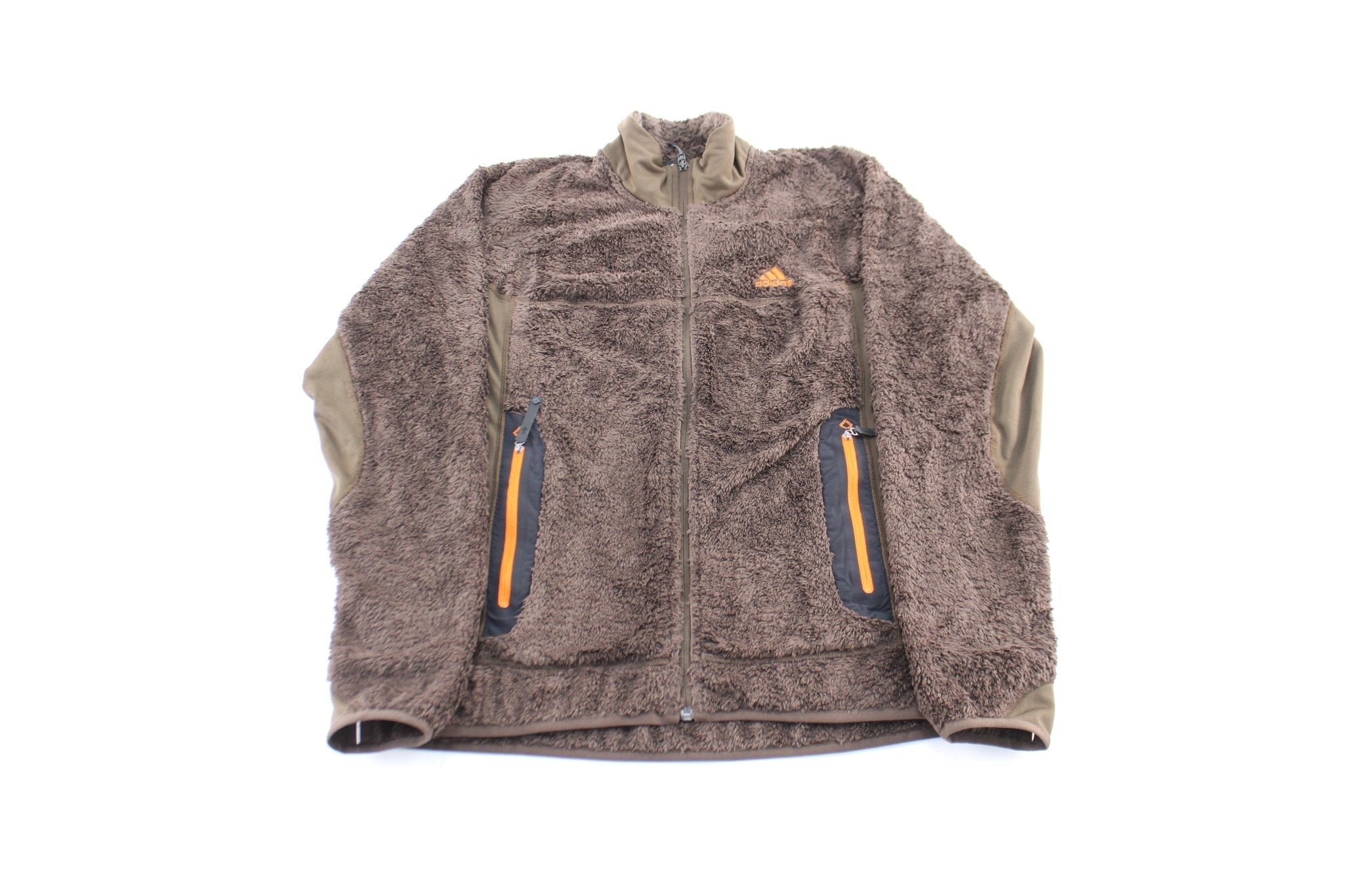 Women's Adidas Embroidered Logo Brown Fleece Zip Up Jacket - Jacket - Thrifted Threads