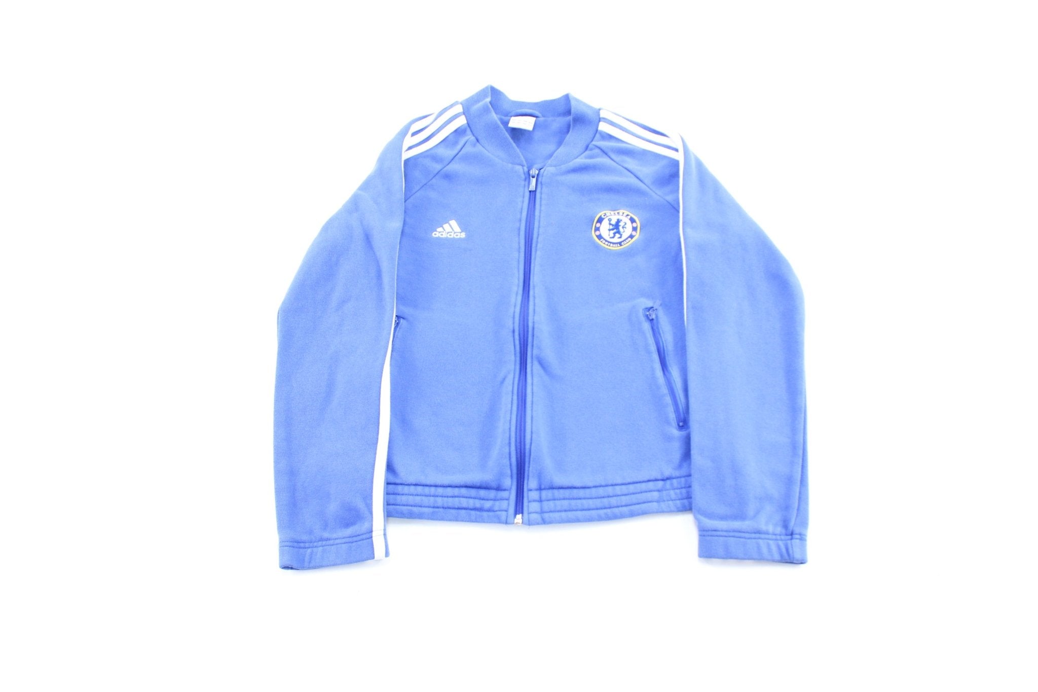 Women's Adidas Embroidered Logo Chelsea Football Club Striped Zip Up Jacket - ThriftedThreads.com