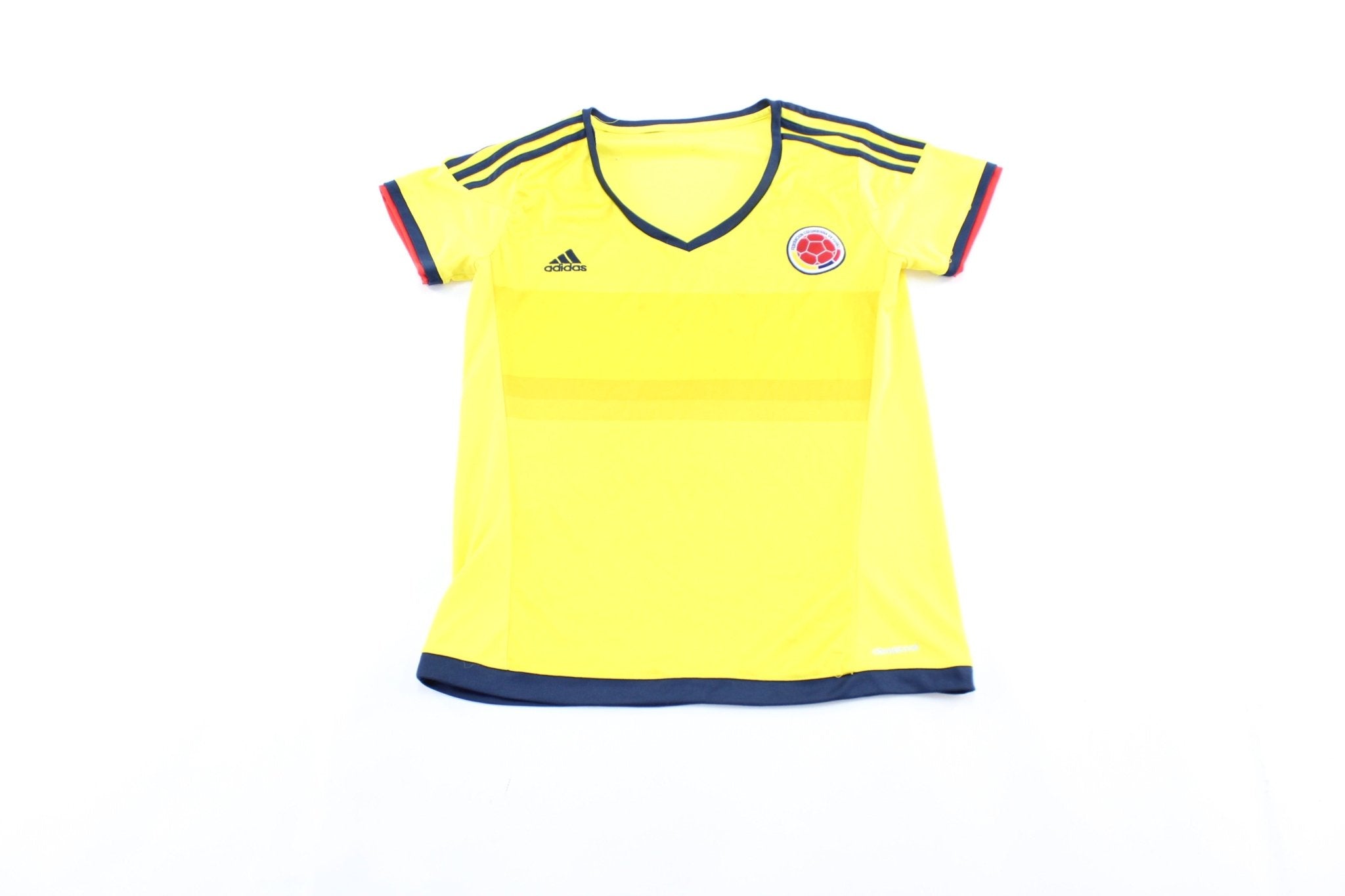Women's Adidas Embroidered Logo Columbia Striped Soccer Jersey - ThriftedThreads.com