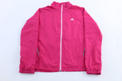 Women's Adidas Embroidered Logo Pink & White Striped Zip Up Jacket - Jacket - Thrifted Threads