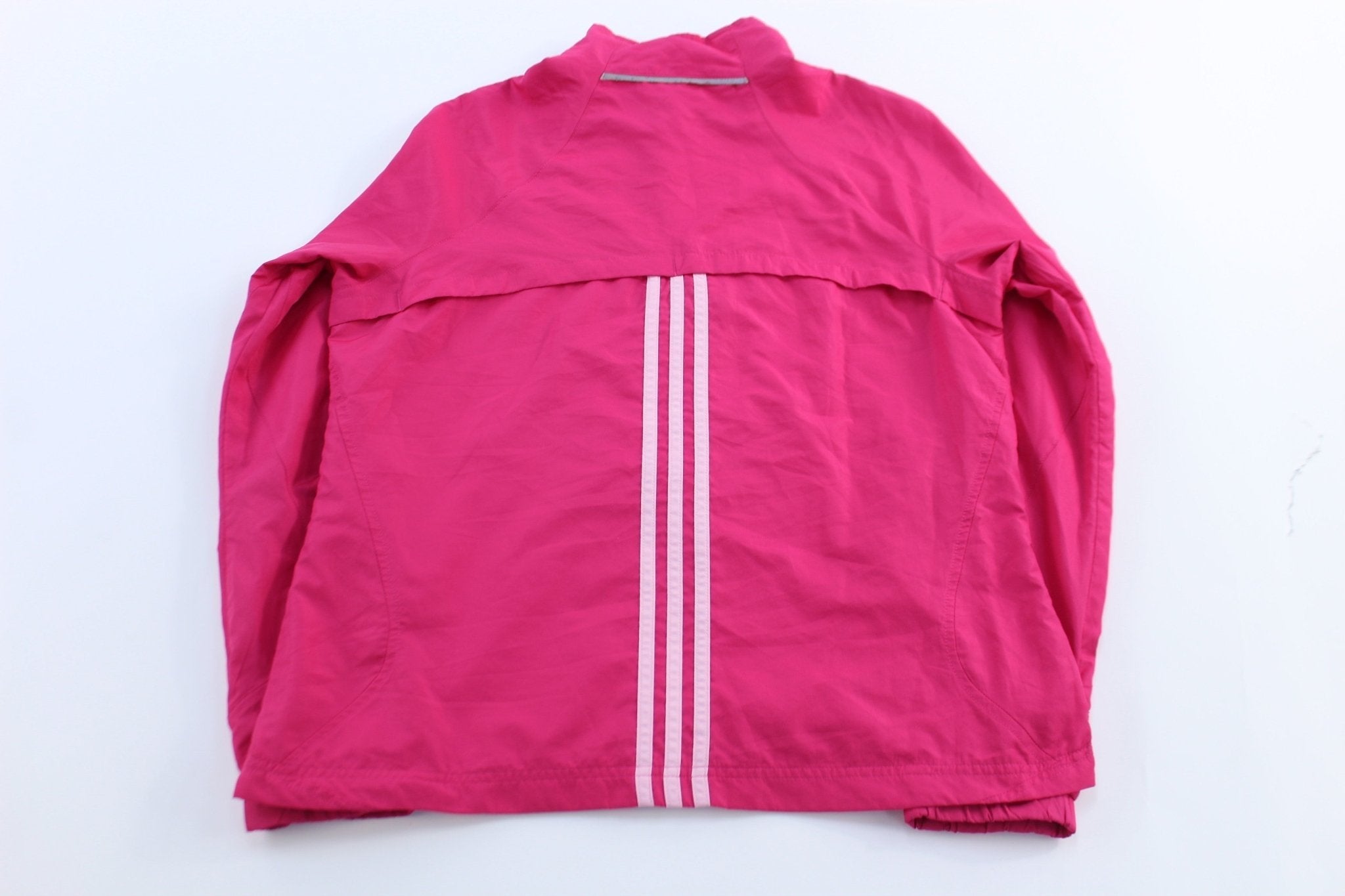 Women's Adidas Embroidered Logo Pink & White Striped Zip Up Jacket - Jacket - Thrifted Threads
