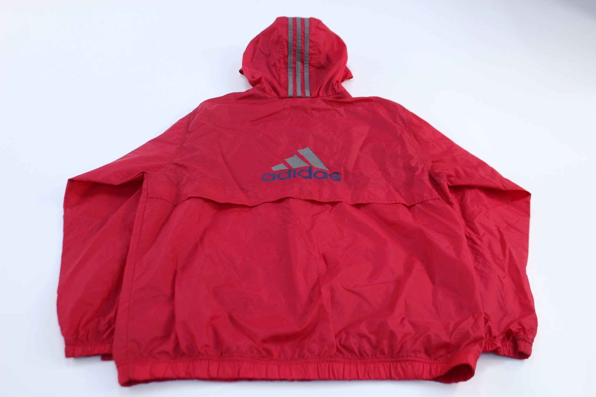 Women's Adidas Embroidered Logo Red & Grey Striped Zip Up Jacket - Jackets - Thrifted Threads