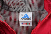 Women's Adidas Embroidered Logo Red & Grey Striped Zip Up Jacket - Jackets - Thrifted Threads