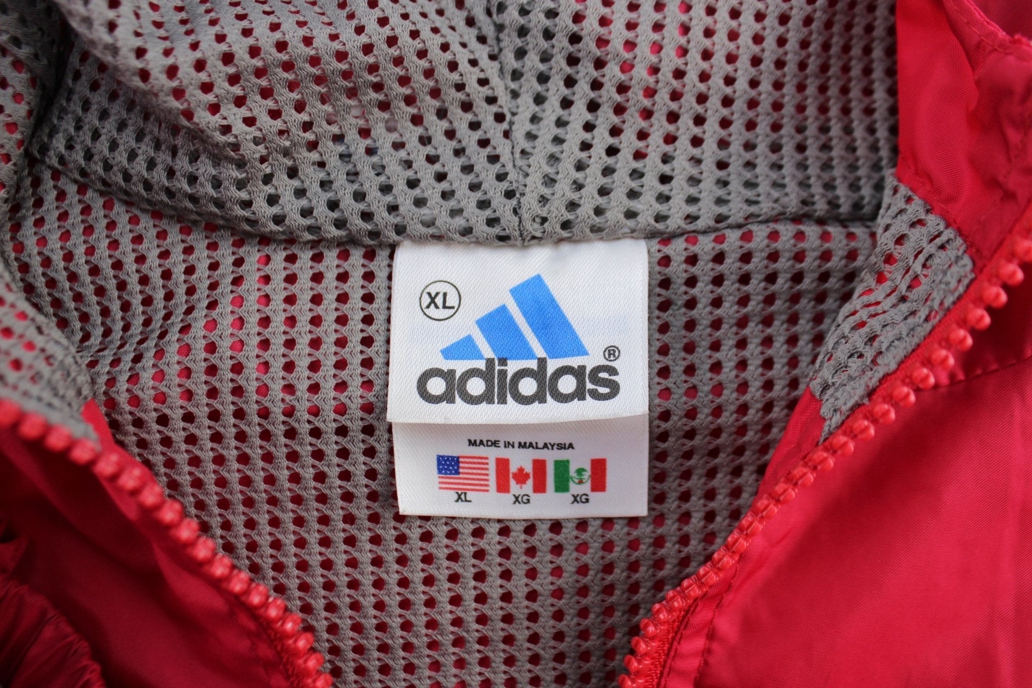 Women's Adidas Embroidered Logo Red & Grey Striped Zip Up Jacket - Jackets - Thrifted Threads