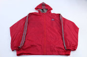 Women's Adidas Embroidered Logo Red & Grey Striped Zip Up Jacket - Jackets - Thrifted Threads