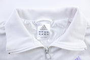 Women's Adidas Embroidered Logo White & Purple Striped Zip Up Jacket - ThriftedThreads.com