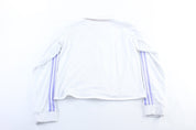 Women's Adidas Embroidered Logo White & Purple Striped Zip Up Jacket - Jacket - Thrifted Threads