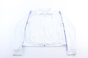 Women's Adidas Embroidered Logo White & Purple Striped Zip Up Jacket - Jacket - Thrifted Threads