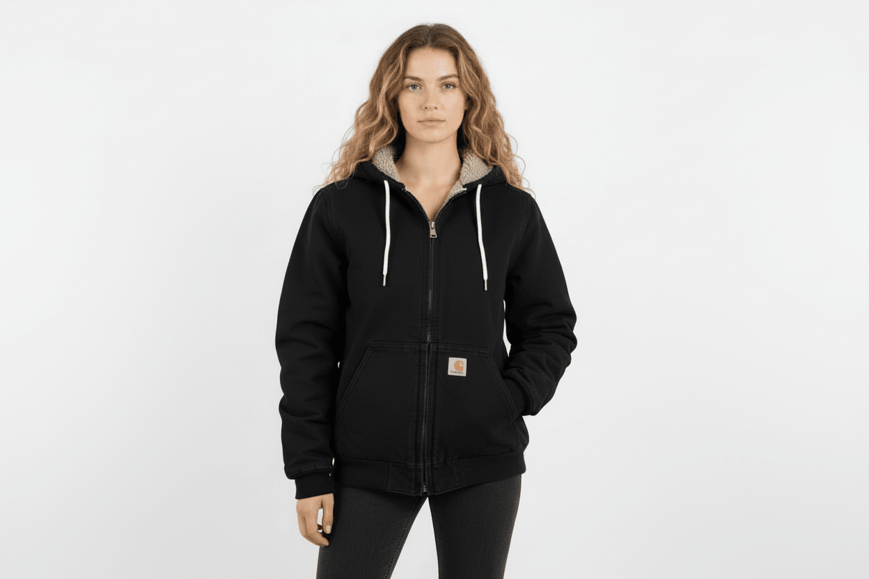 Women's Carhartt Logo Patch Black Full Zip Jacket - Jacket - Thrifted Threads