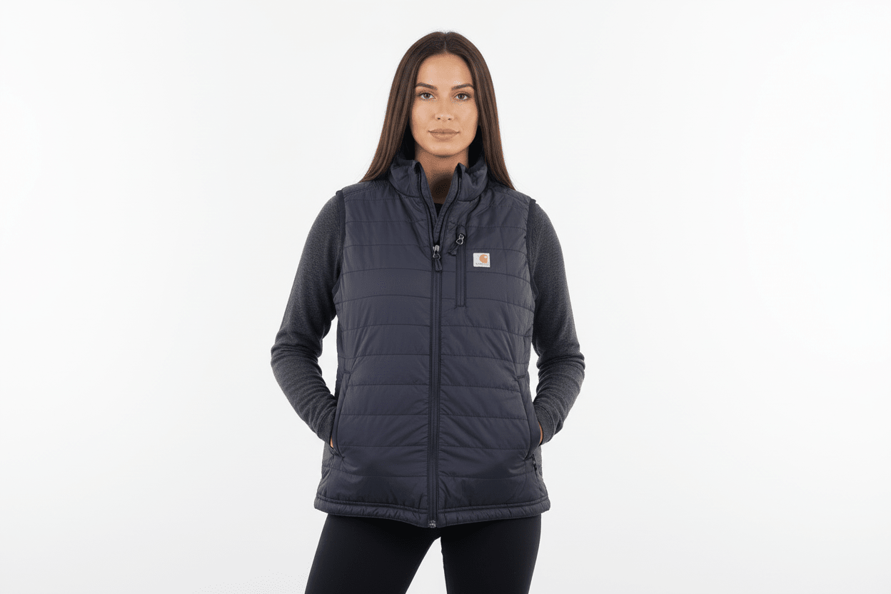 Women's Carhartt Logo Patch Black Full Zip Vest - Vest - Thrifted Threads