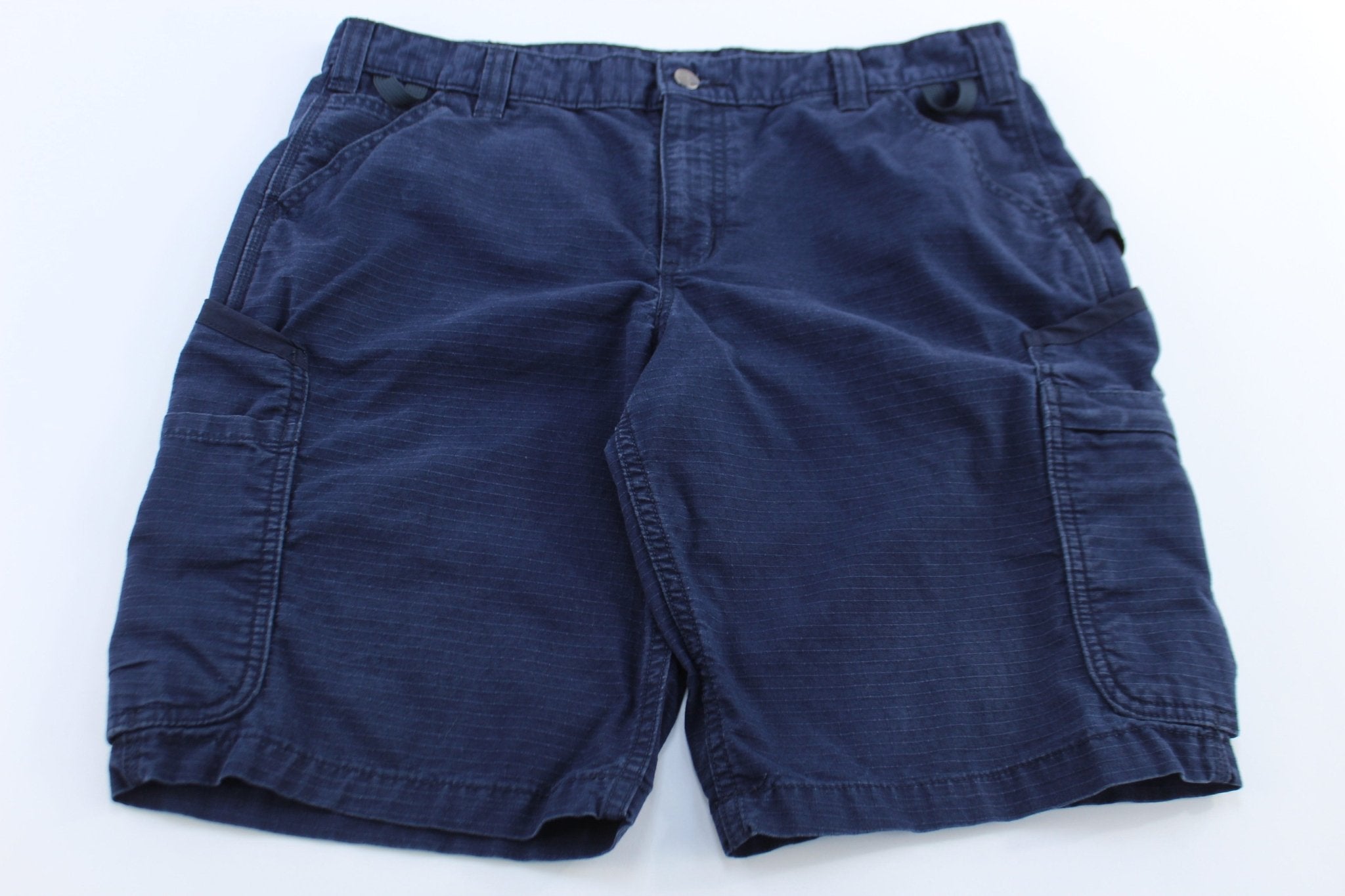 Women's Carhartt Logo Patch Blue Cargo Shorts - ThriftedThreads.com