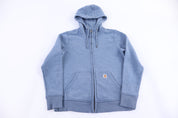 Women's Carhartt Logo Patch Blue Full Zip Hoodie - Jacket - Thrifted Threads