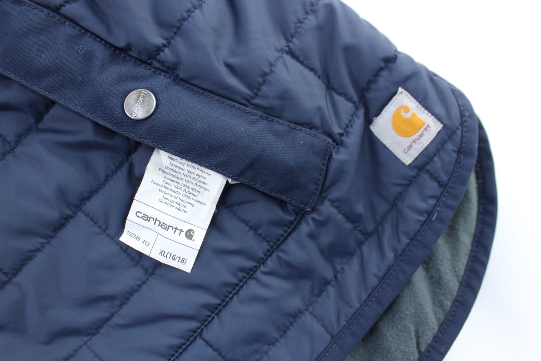Women's Carhartt Logo Patch Blue & Green Reversible Vest - ThriftedThreads.com