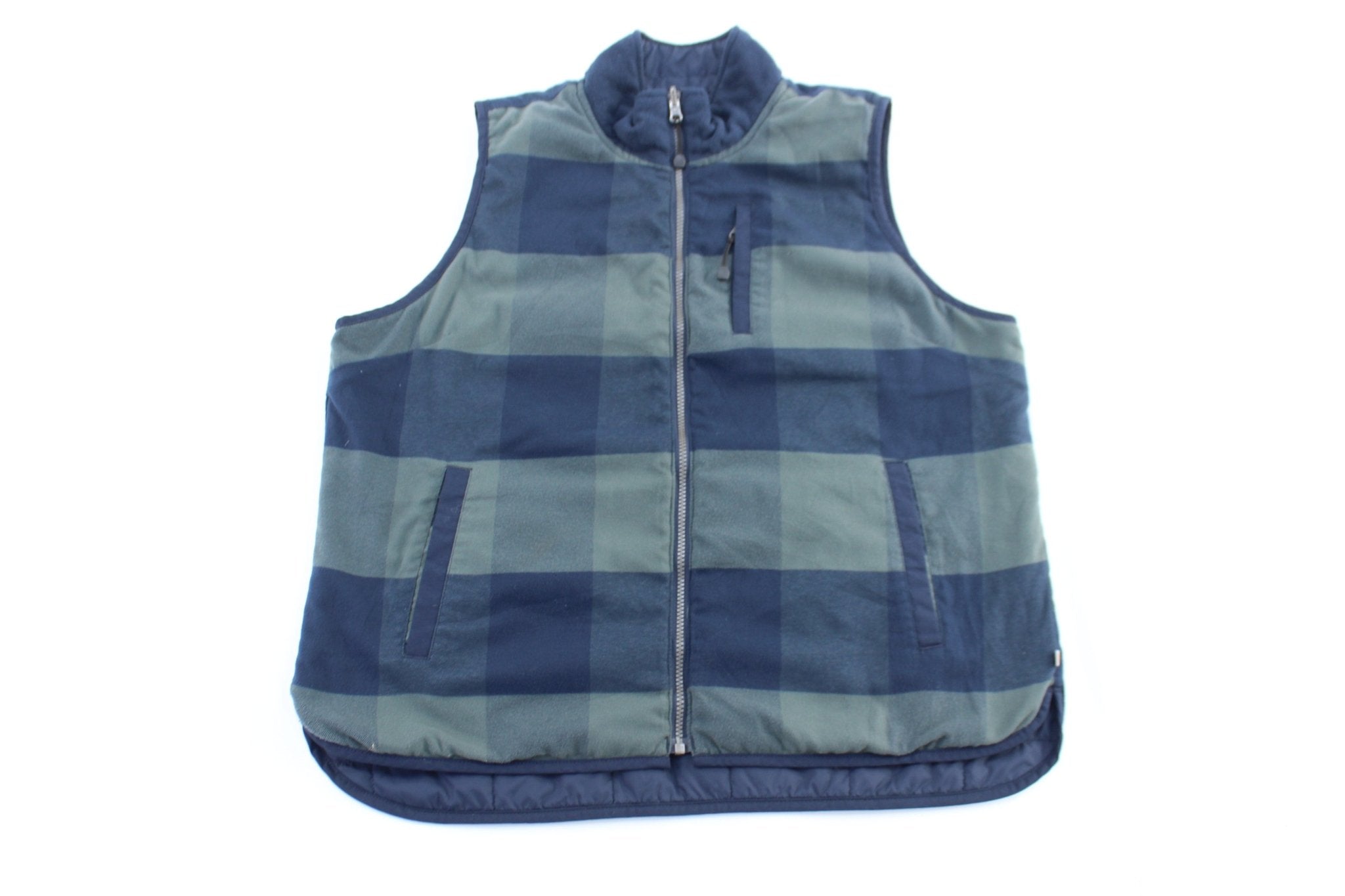 Women's Carhartt Logo Patch Blue & Green Reversible Vest - ThriftedThreads.com
