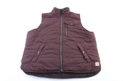 Women's Carhartt Logo Patch Burgundy & Grey Reversible Zip Up Vest - ThriftedThreads.com