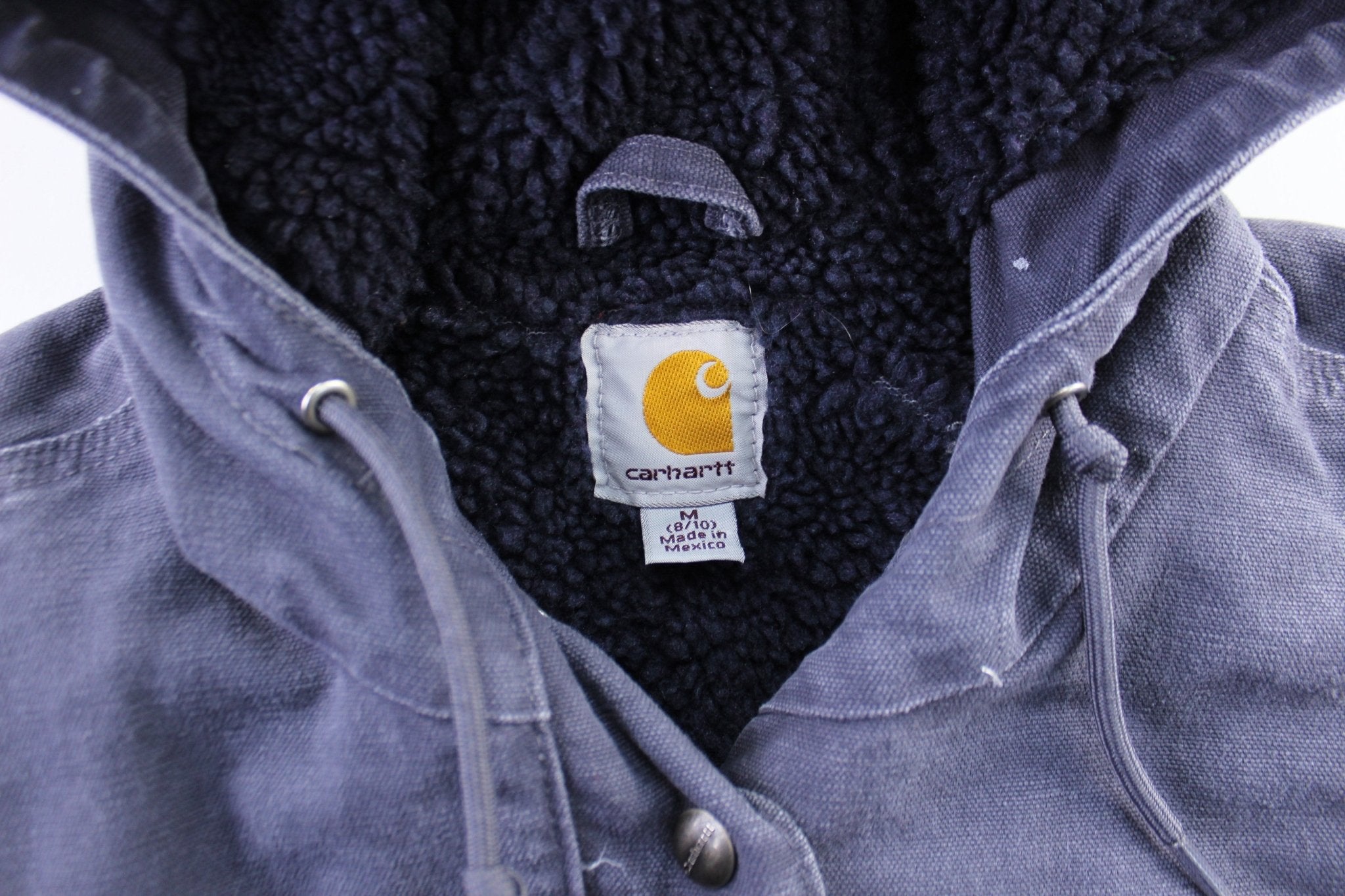 Women's Carhartt Logo Patch Navy Blue Sherpa Vest - ThriftedThreads.com