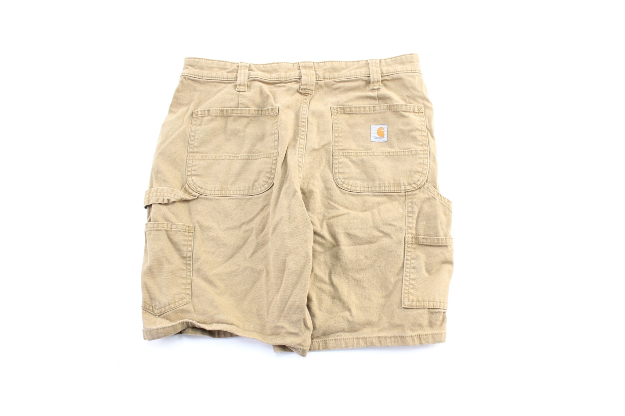Women's Carhartt Logo Patch Tan Carpenter Shorts - ThriftedThreads.com