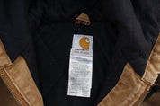 Women's Carhartt Logo Patch Tan Hooded Zip Up Jacket - ThriftedThreads.com