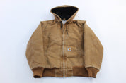 Women's Carhartt Logo Patch Tan Hooded Zip Up Jacket - ThriftedThreads.com