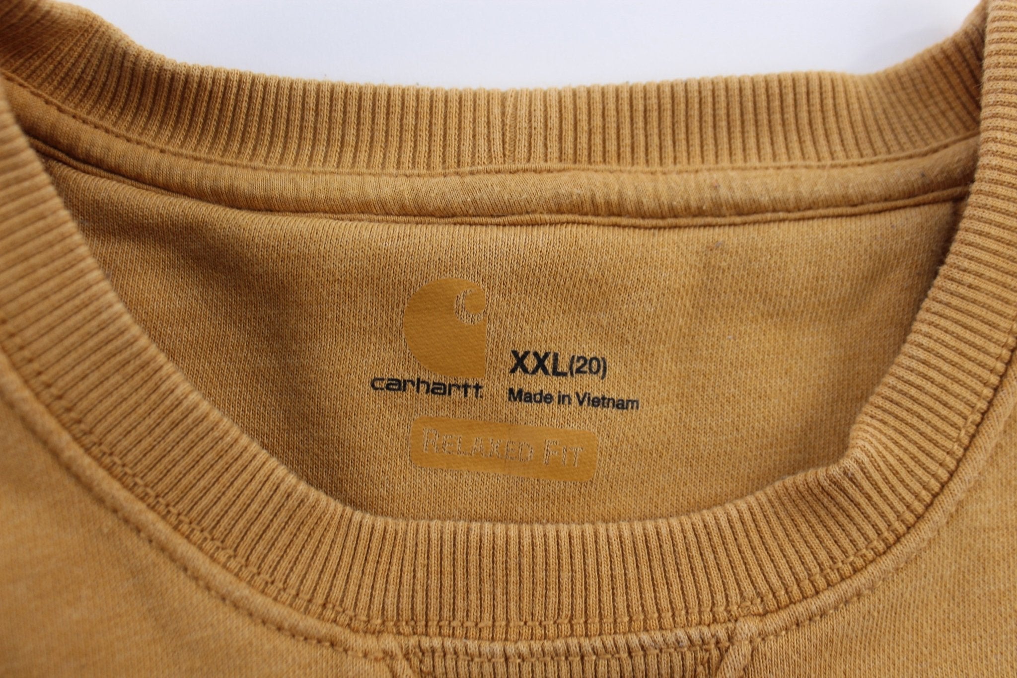 Women's Carhartt Logo Patch Yellow Relaxed Fit Sweatshirt - ThriftedThreads.com