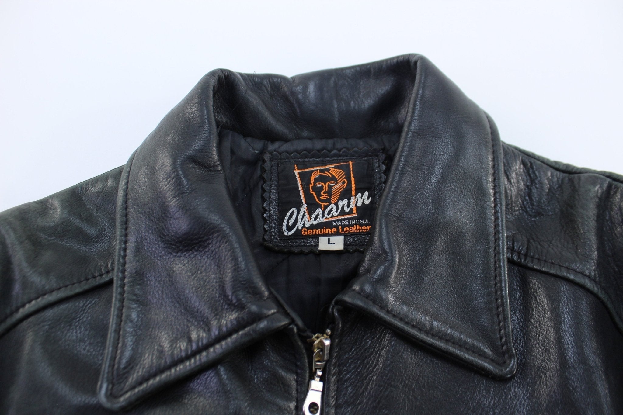 Women's Chaarm Black Leather Zip Up Jacket - Jacket - Thrifted Threads