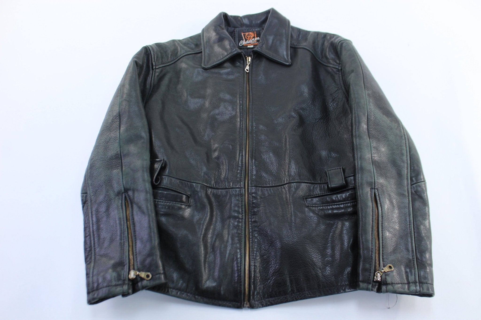 Women's Chaarm Black Leather Zip Up Jacket - Jacket - Thrifted Threads