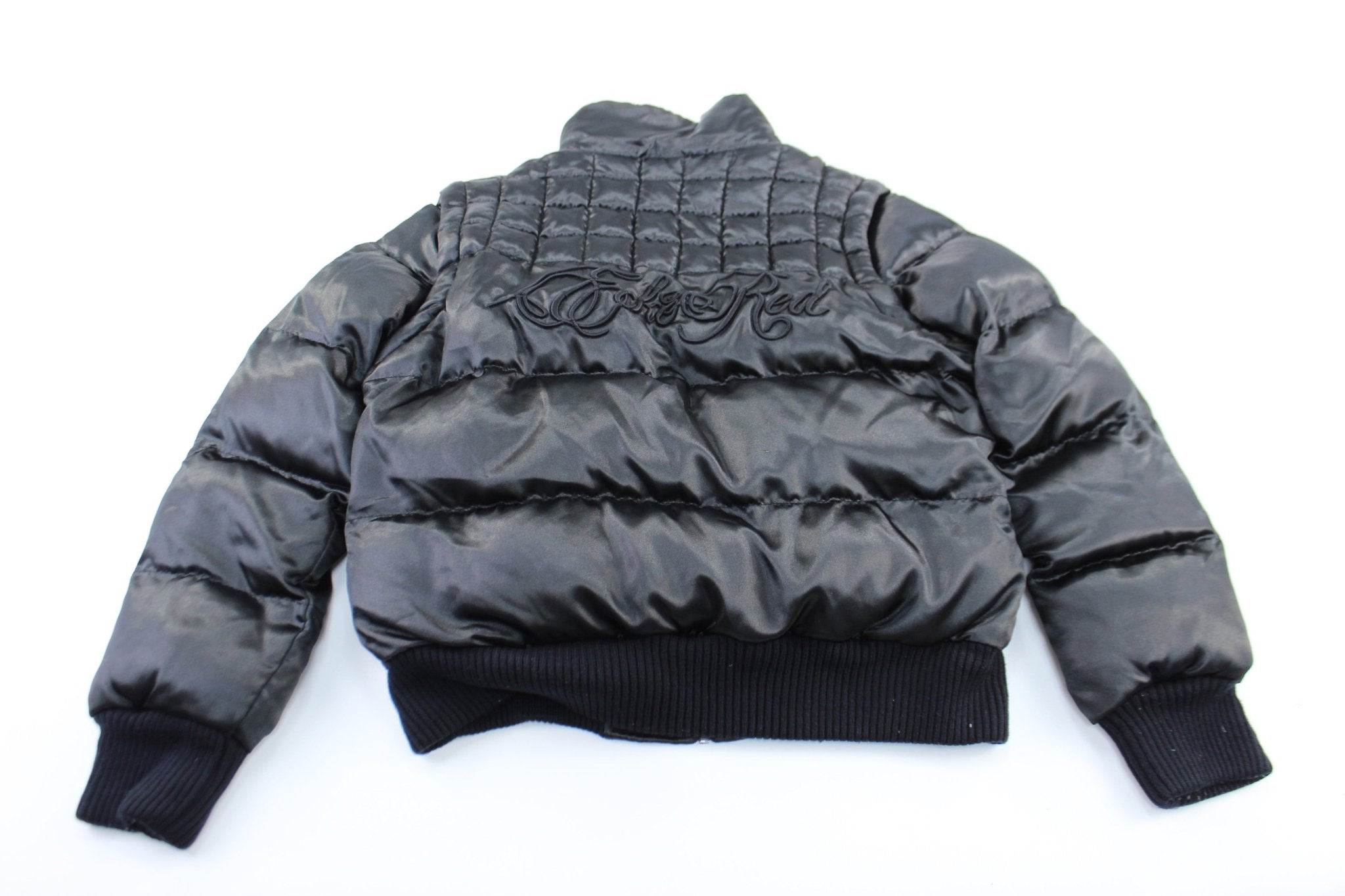 Women's Ecko Unltd. Embroidered Black Puffer Zip Up Jacket - ThriftedThreads.com