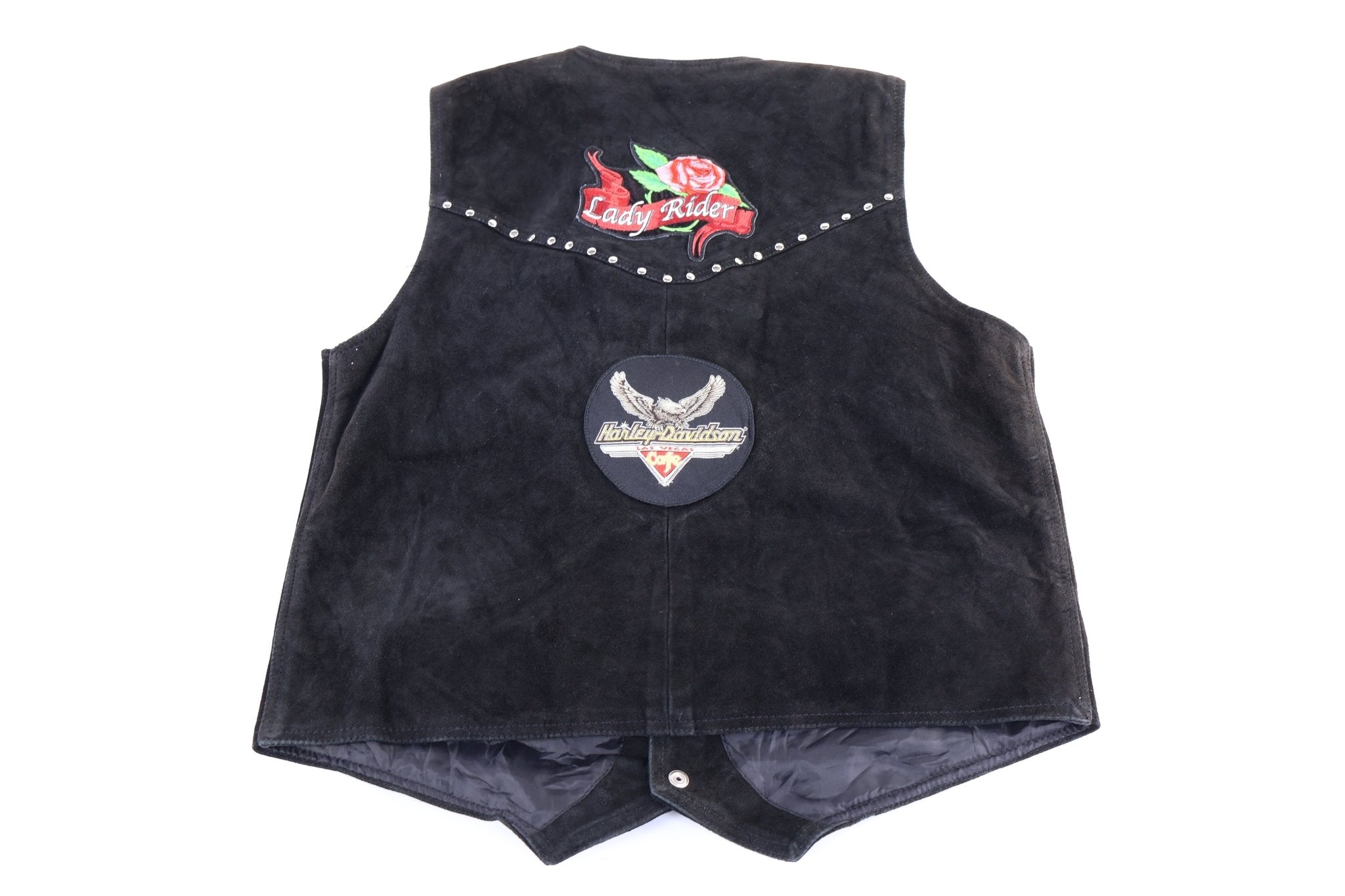 Women's Harley Davidson Black Suede Leather Biker Vest - Vest - Thrifted Threads