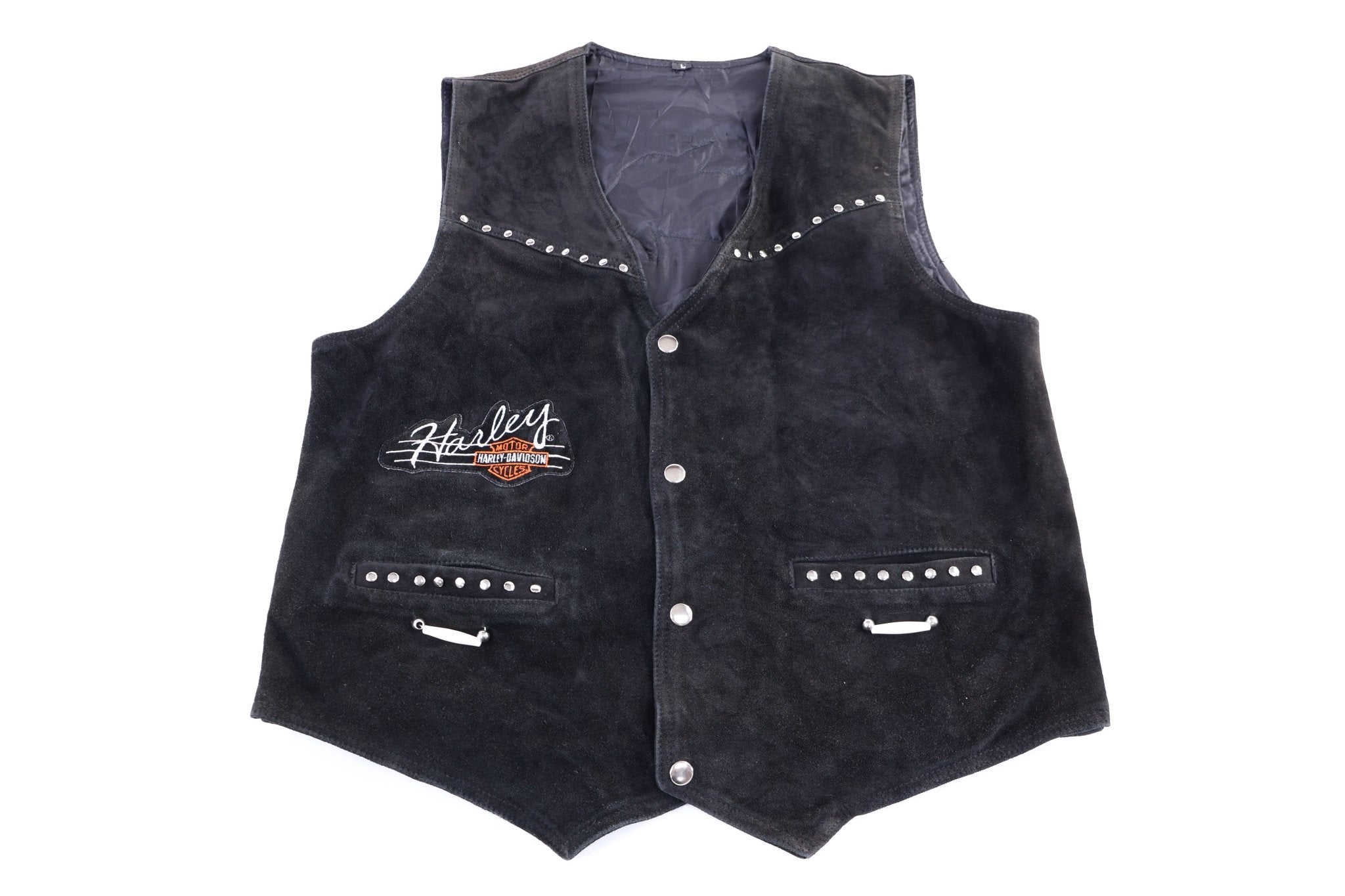 Women's Harley Davidson Black Suede Leather Biker Vest - Vest - Thrifted Threads
