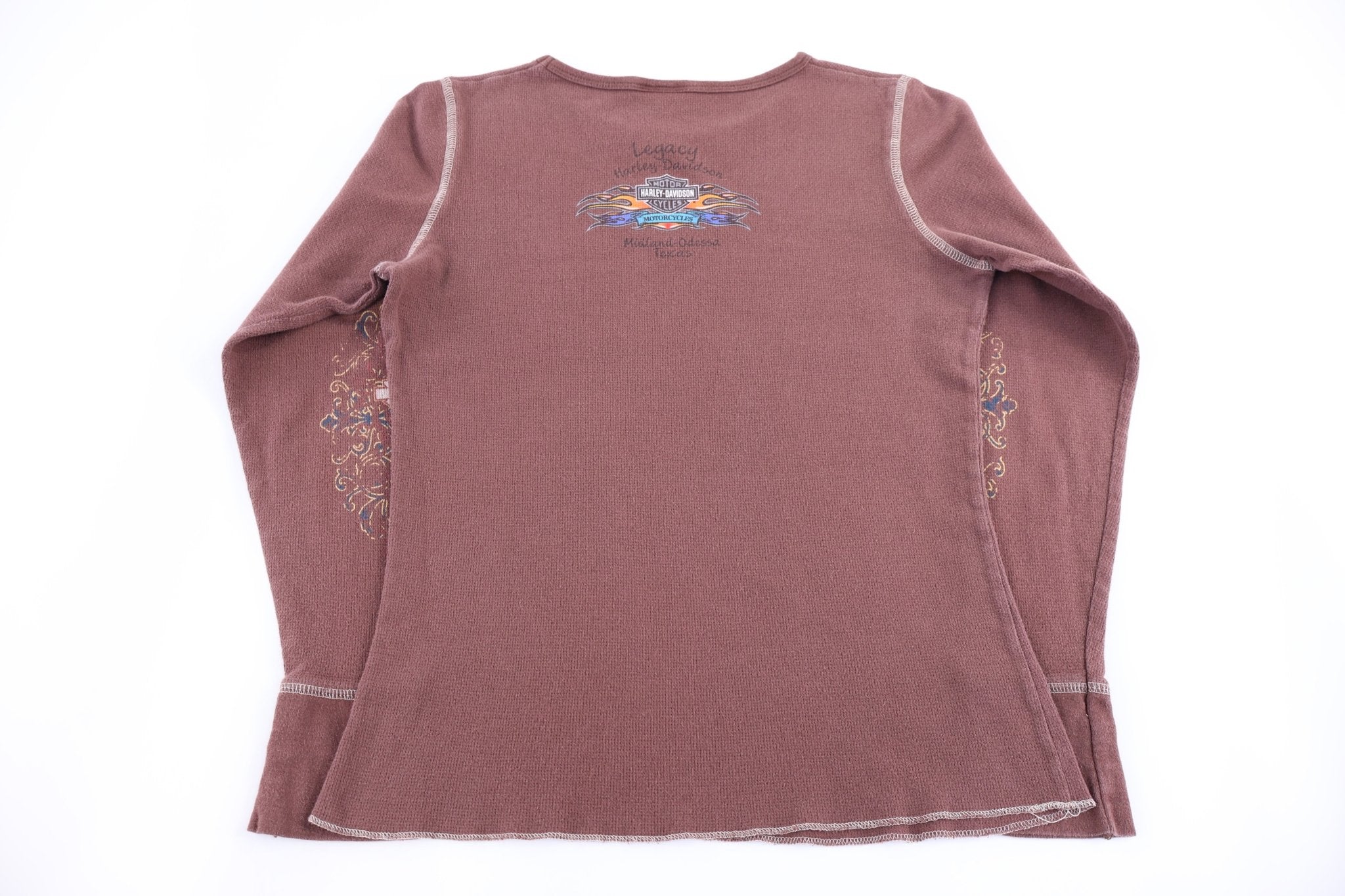 Women's Harley Davidson Motorcycles Brown Thermal LS T-shirt - Shirts & Tops - Thrifted Threads