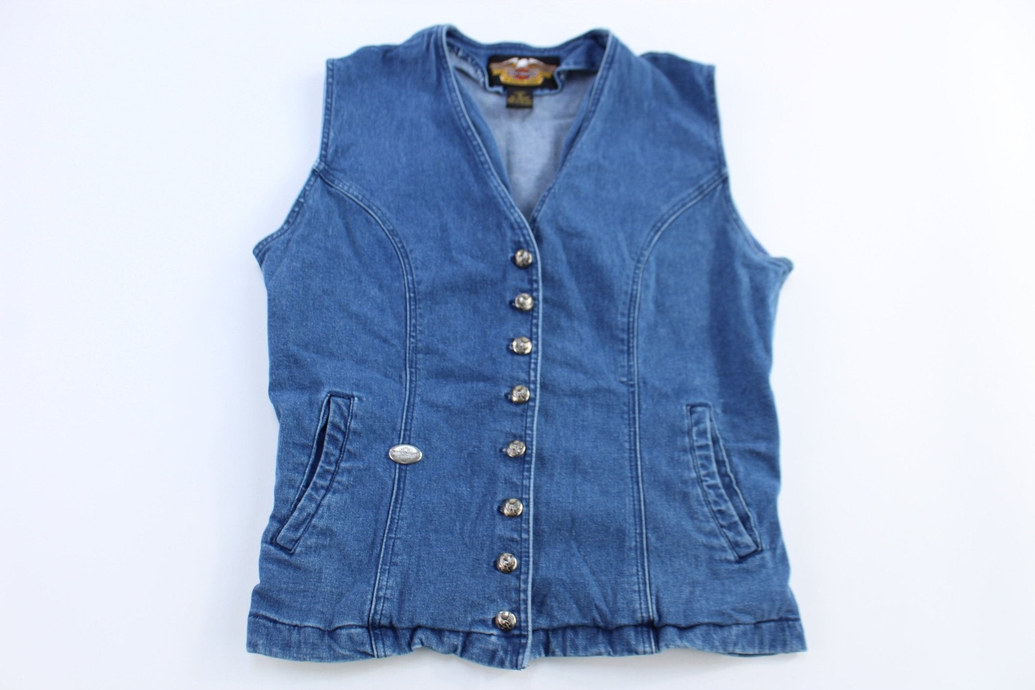 Women's Harley Davidson Motorcycles Denim Vest - Vest - Thrifted Threads
