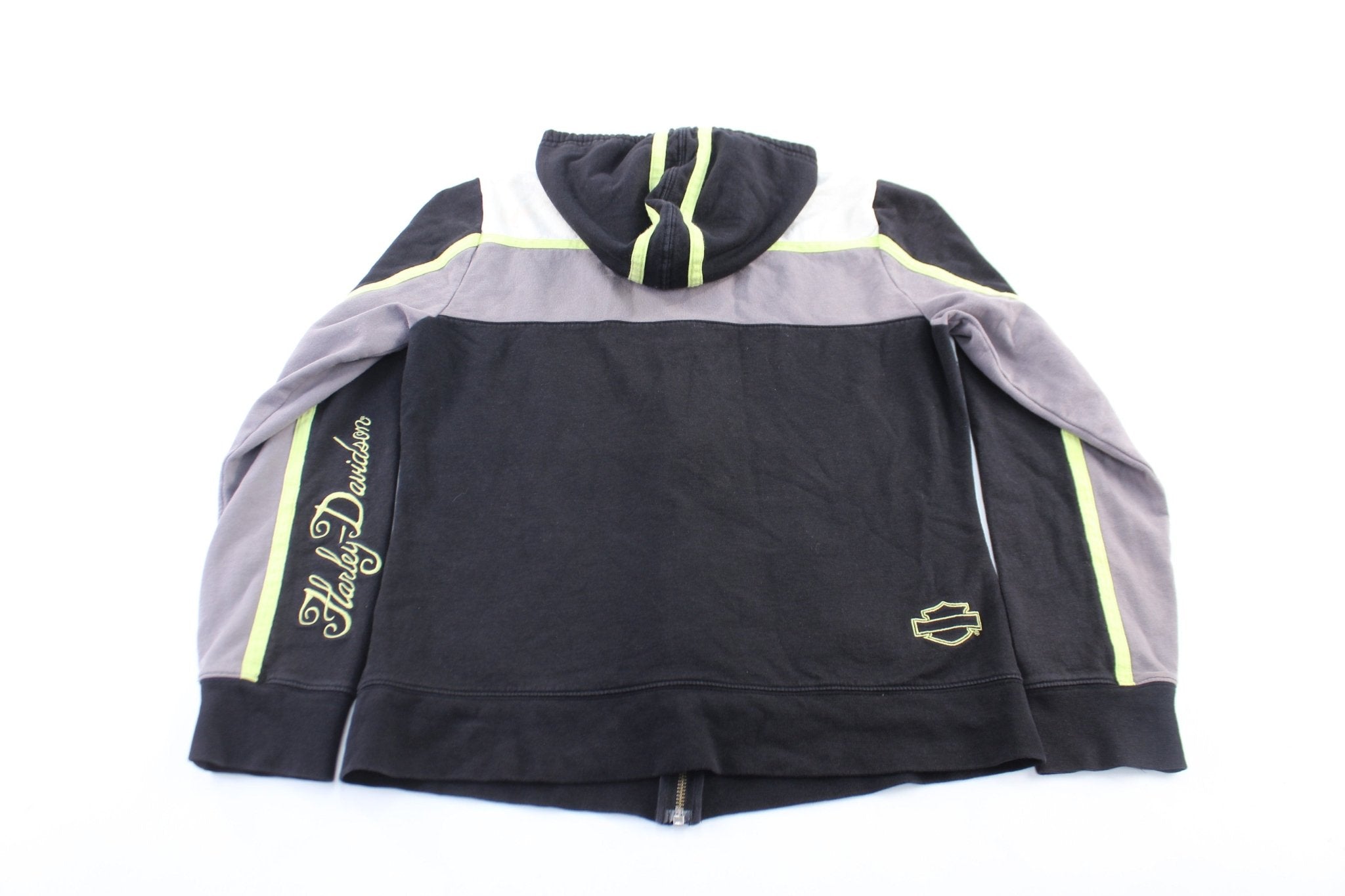 Women's Harley Davidson Motorcycles Embroidered Black, Grey, & White Zip Up Jacket - ThriftedThreads.com