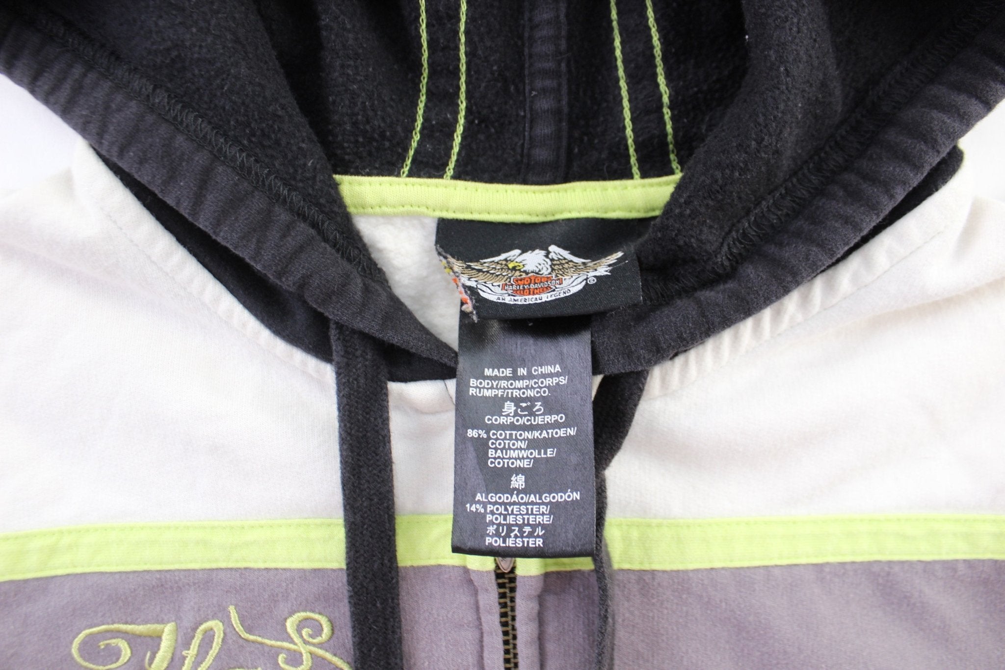 Women's Harley Davidson Motorcycles Embroidered Black, Grey, & White Zip Up Jacket - ThriftedThreads.com