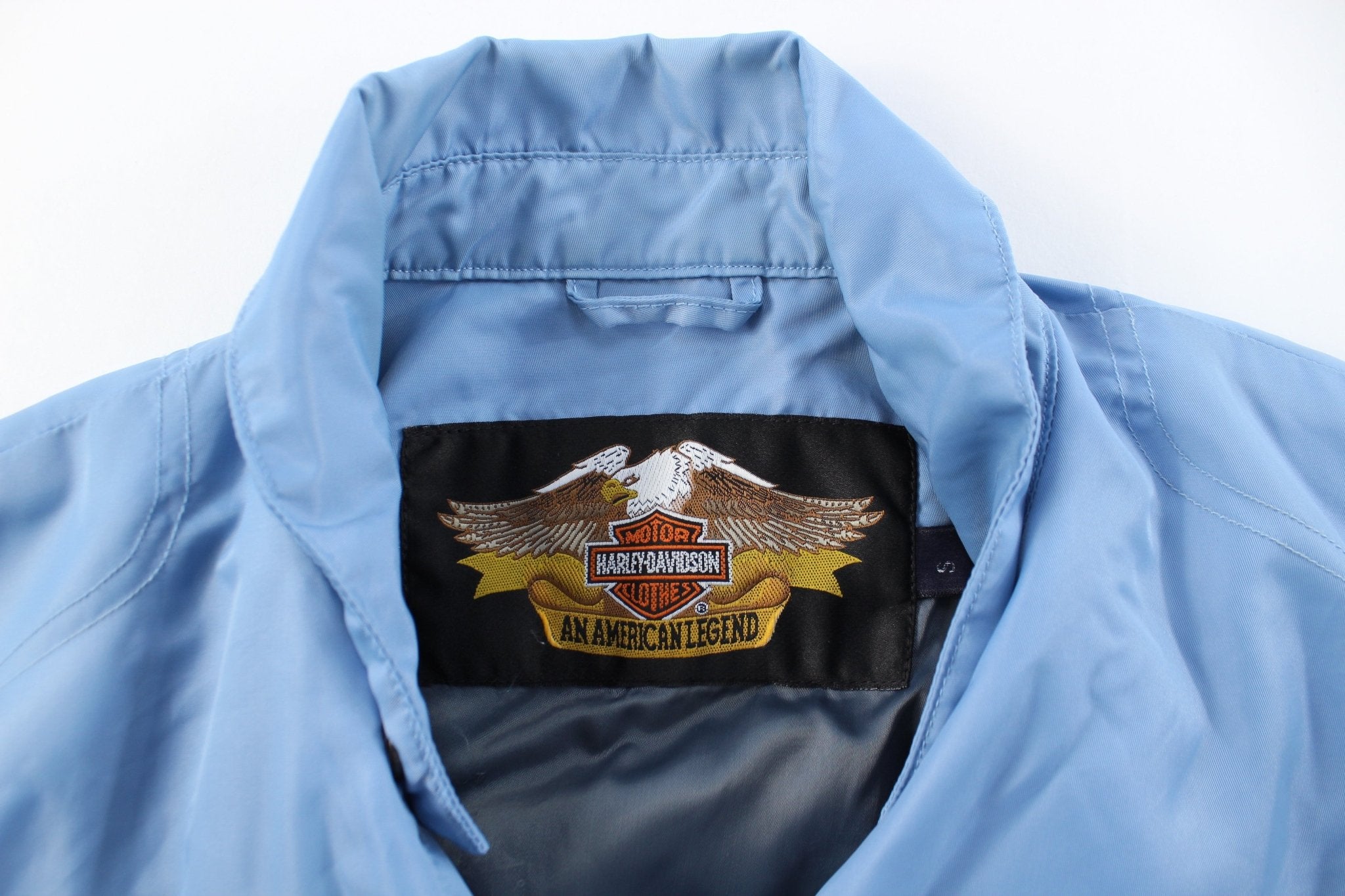 Women's Harley Davidson Motorcycles Light Blue Zip Up Jacket - ThriftedThreads.com