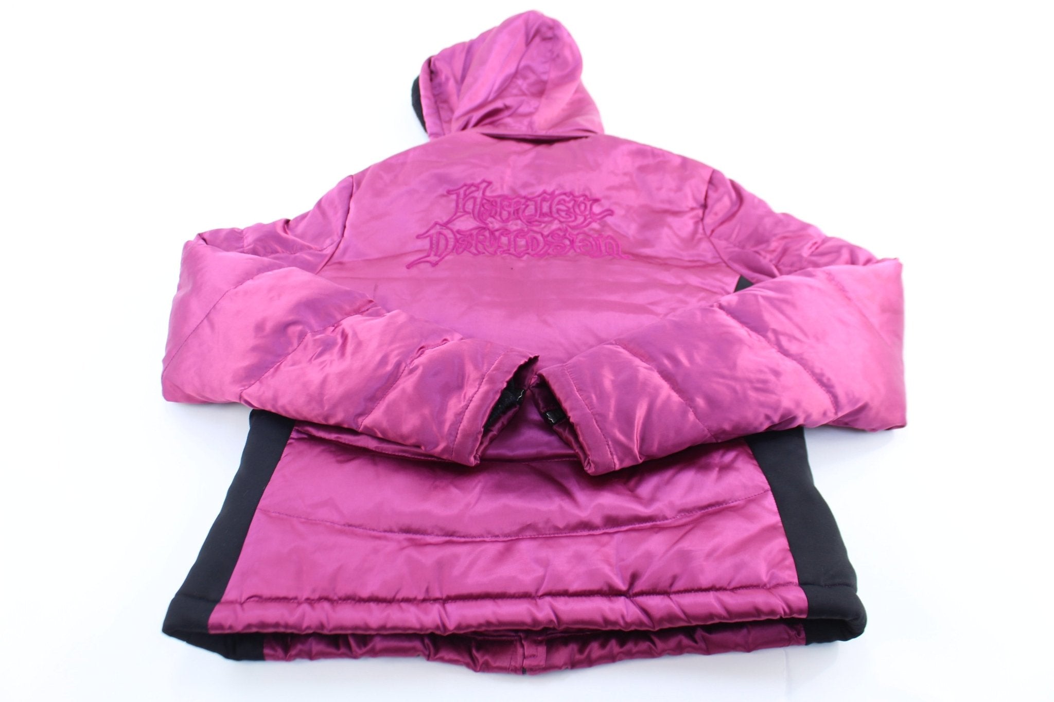Women's Harley Davidson Motorcycles Pink & Black Hooded Jacket - ThriftedThreads.com