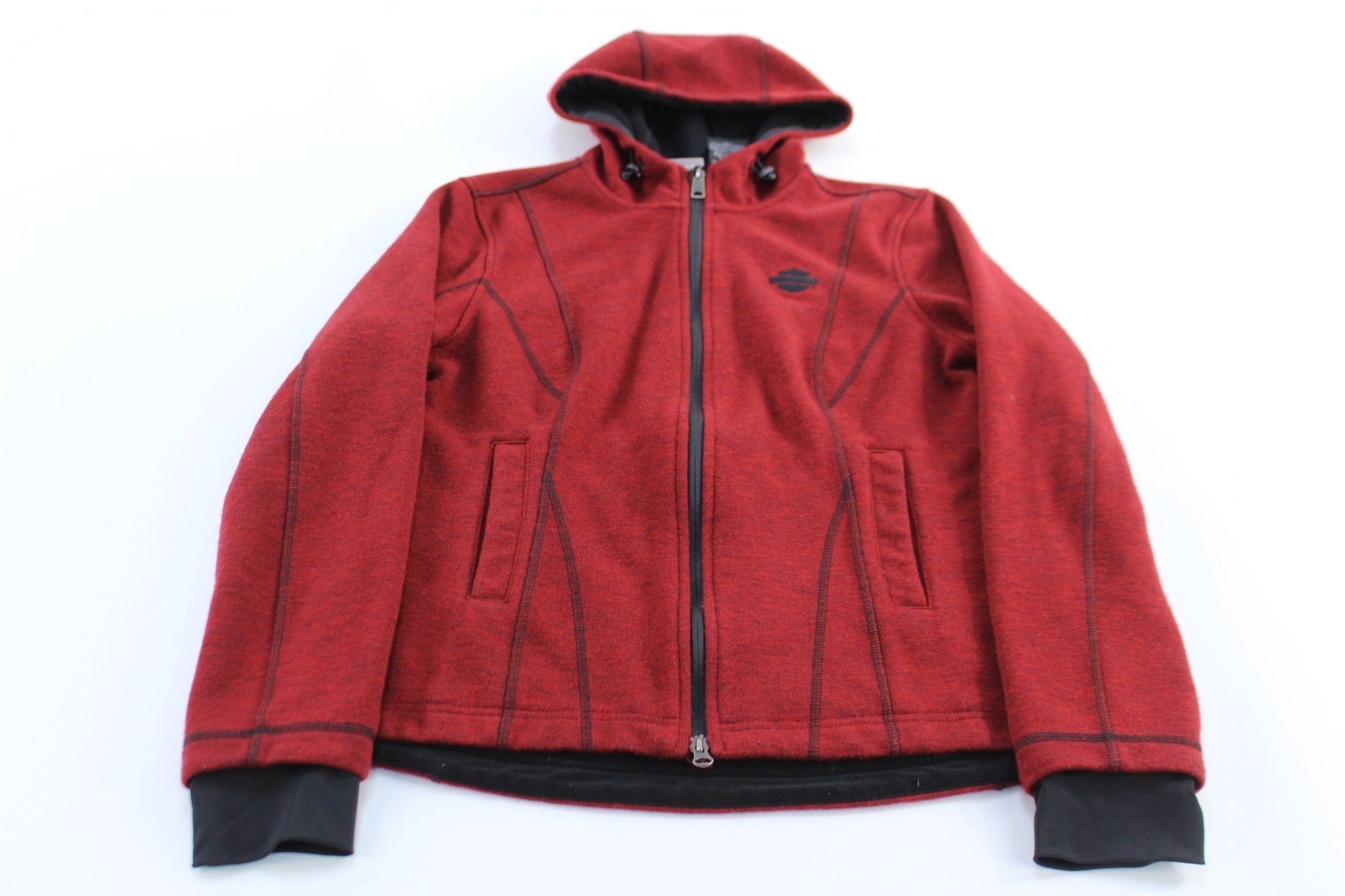 Women's Harley Davidson Motorcycles Red & Black Zip Up Hoodie - ThriftedThreads.com