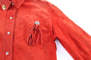 Women's Harley Davidson Motorcycles Red Suede Button Down - Button Ups/Downs - Thrifted Threads