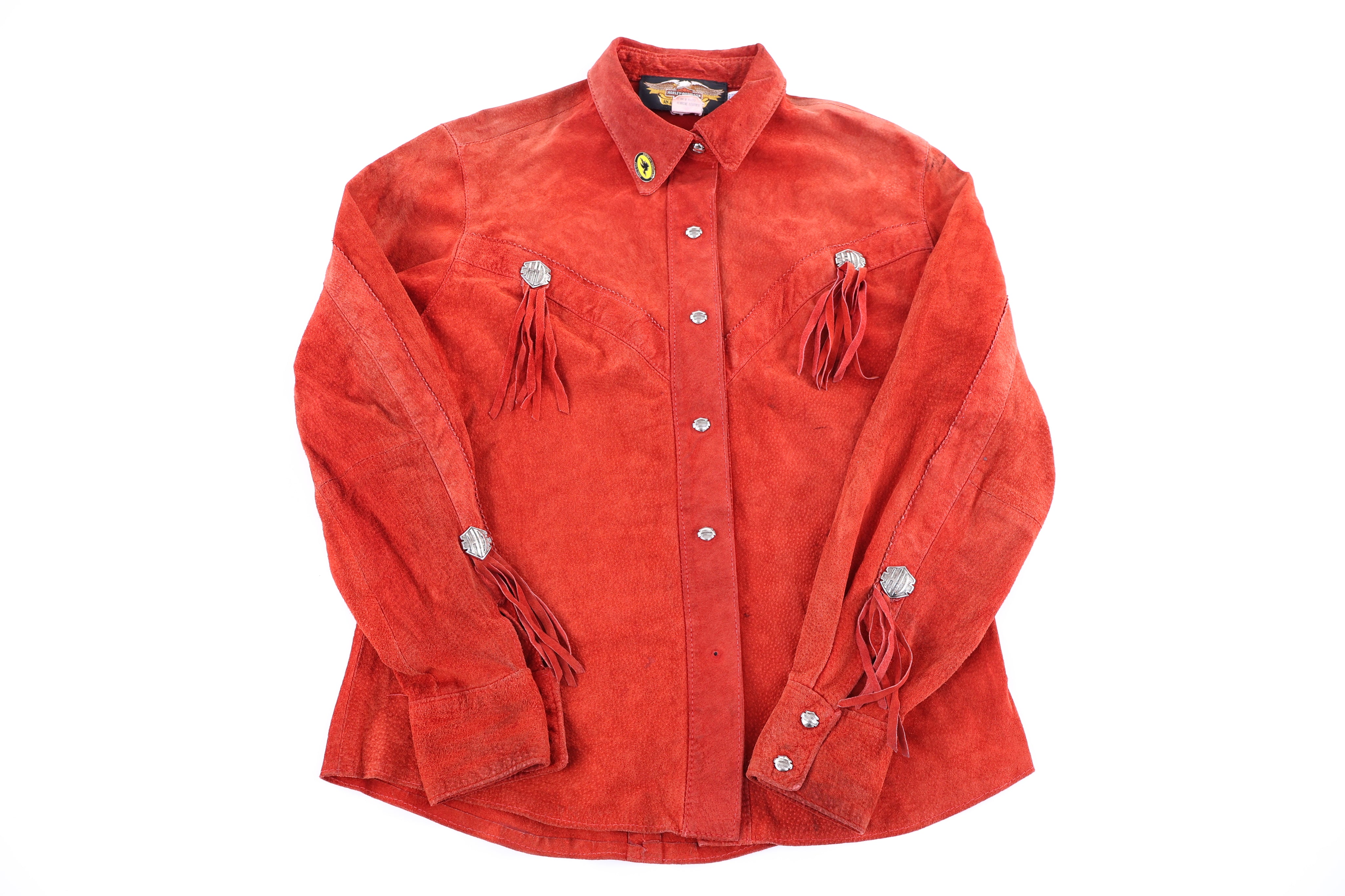 Women's Harley Davidson Motorcycles Red Suede Button Down - Button Ups/Downs - Thrifted Threads