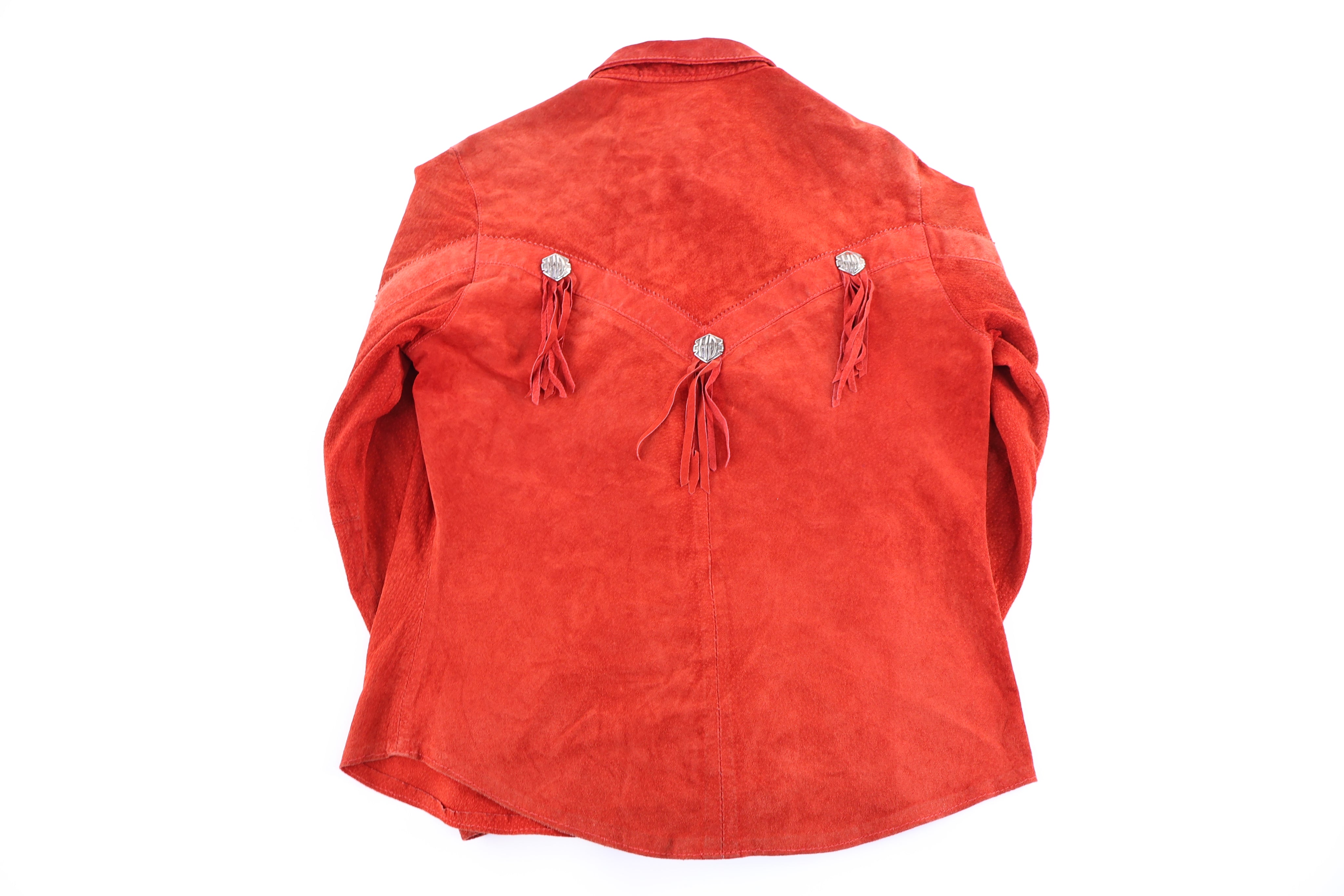 Women's Harley Davidson Motorcycles Red Suede Button Down - Button Ups/Downs - Thrifted Threads