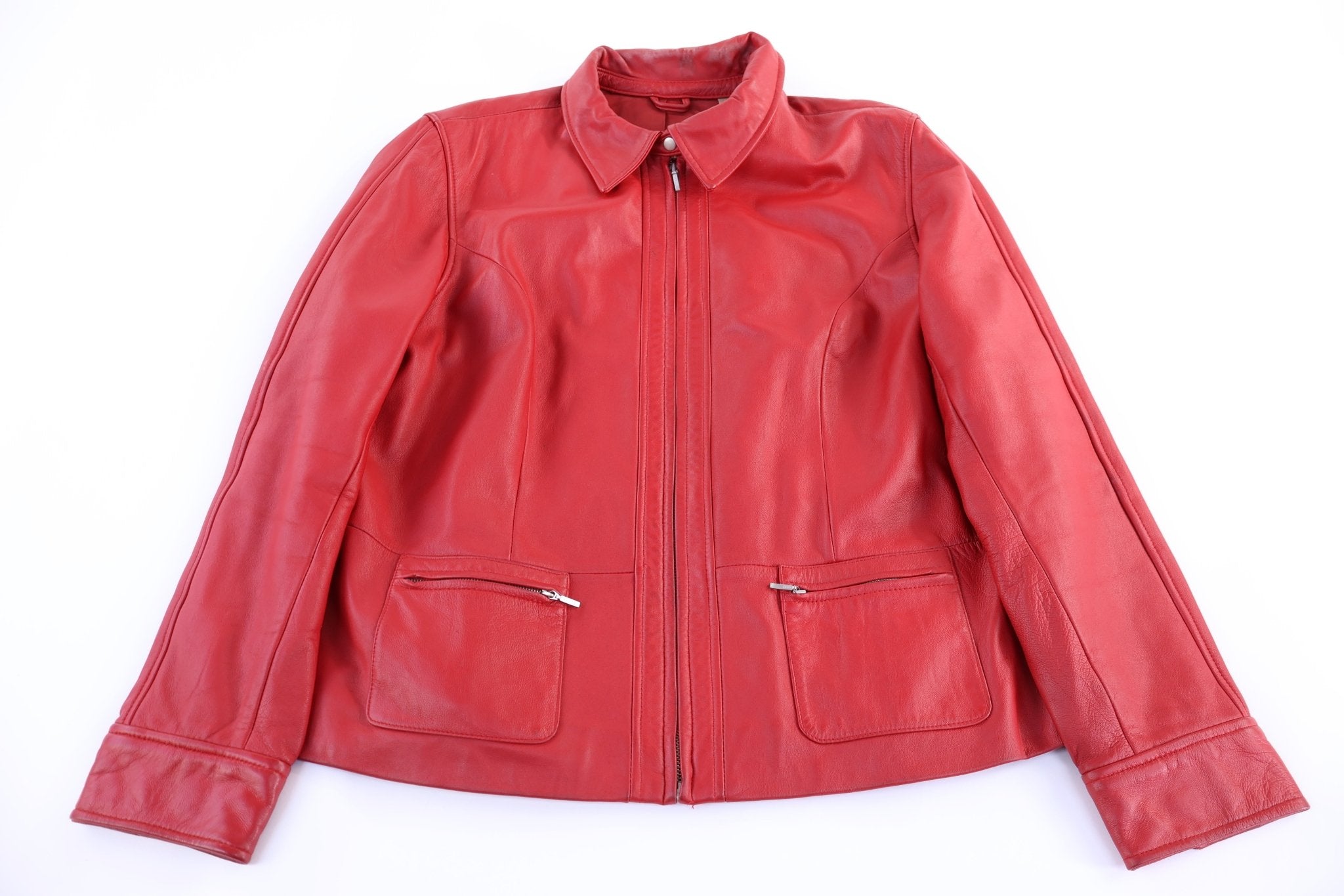 Women's IE Women Red Full Zip Leather Jacket - Jacket - Thrifted Threads